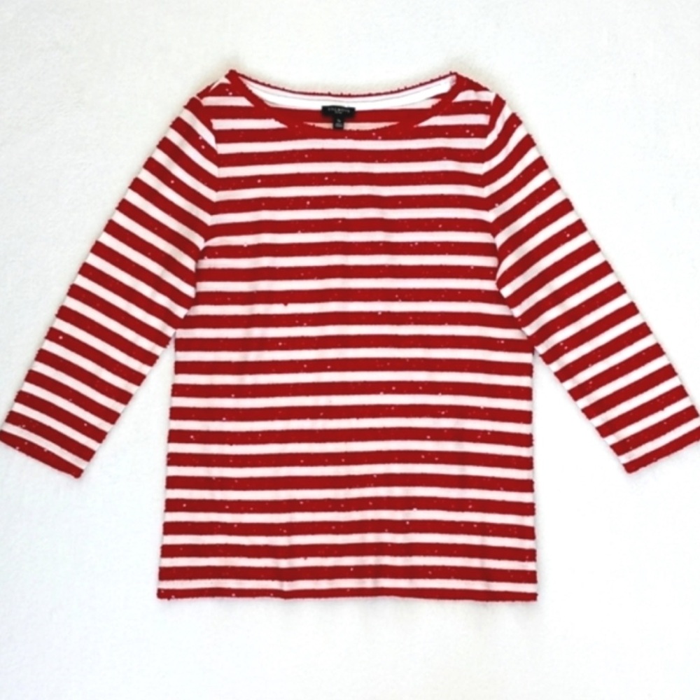 Talbots Crimson and White Striped Top